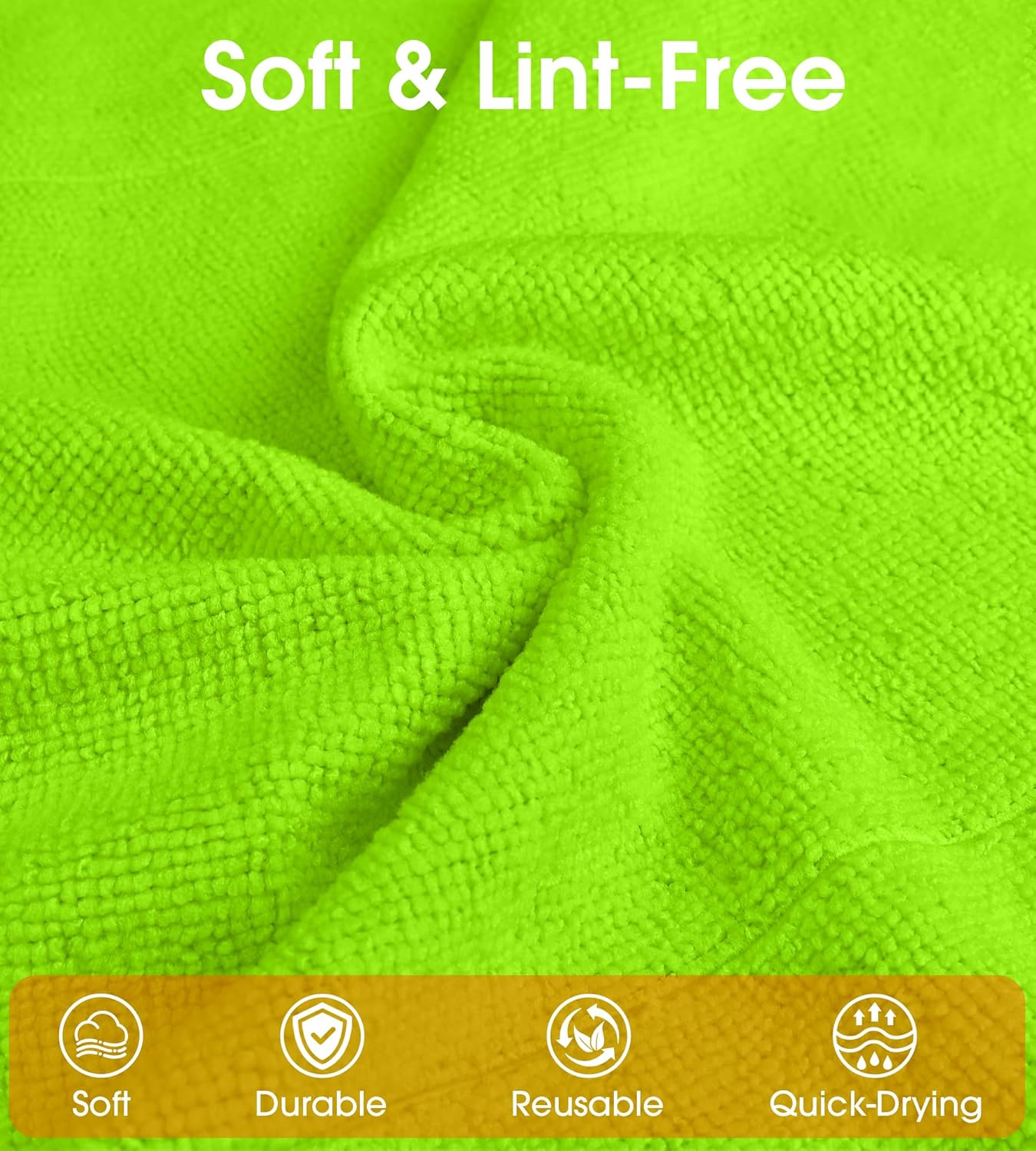 Roll of Microfiber Cleaning Cloth –100 Pack, Tear Away Microfiber Towels, Reusable, Washable, Scratch-Free, Cleaning Supplies,Kitchen Towels for Car, Home, Kitchen, Dishes(Neon Green)