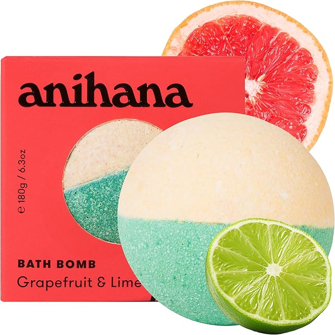 ANIHANA Bath Bomb with Coconut Oil, Paraben Free, Hand-Crafted Luxury Fizzers, Refreshing Grapefruit & Lime Scent, 6.3 oz