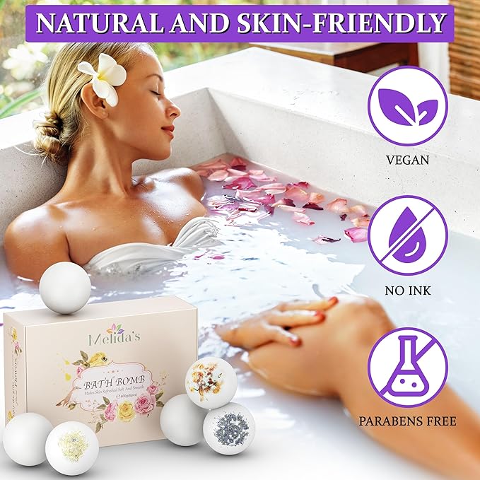 Pack Vegan Bath Bombs with Cocoa Butter & Avocado Oil - Aesthetic Appeal & Aroma, Perfect for Self-Care & Spa, Ideal Gift for Kids, Women and Moms, Pack of 6 (100 grs)