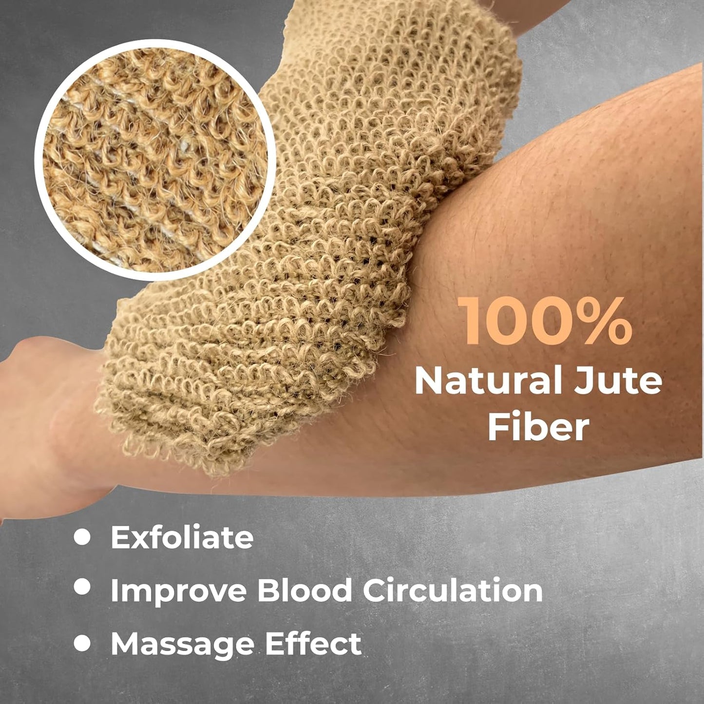 GUARD&MARINE Natural Shower Mitts - Jute Bath Gloves for Skin Exfoliation, Mitt Washcloth for Body Scrub and Cleansing - Good for Men and Women - Set of 2 Wash Mittens