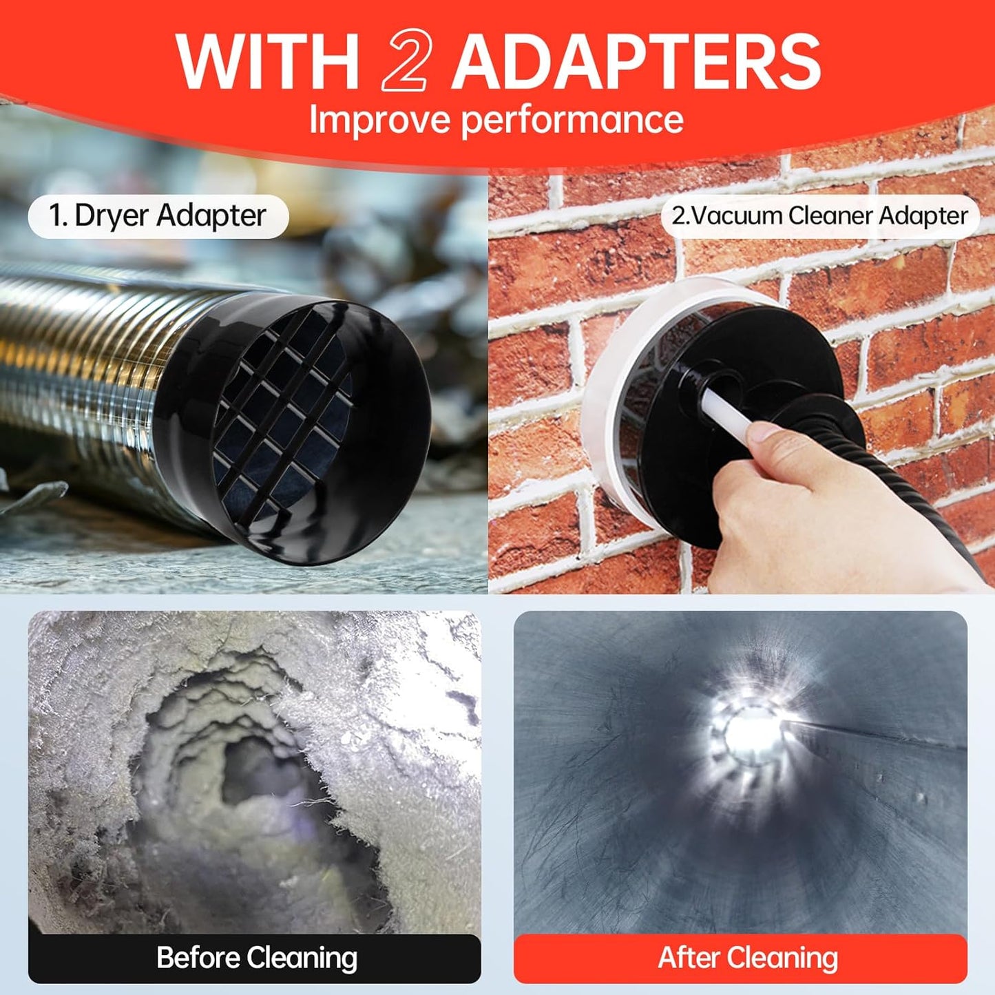 BLuesea Dryer Vent Cleaner Kit, 15-Piece Ultimate Dryer Cleaning Kit Include 30 Feet Dryer Vent Brush, Upgrade Noiseless Dryer Lint Vacuum Attachment, Lint Trap Brush, Vacuum & Dryer Adapters