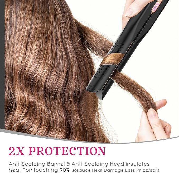 SKIMI Airflow Styler, Titanium Flat Iron Hair Straightener, Professional Curling Iron with Cooling Air Vents to Lock in Style, 5 Temps & Dual Voltage, Auto Off(Black & Champagne).