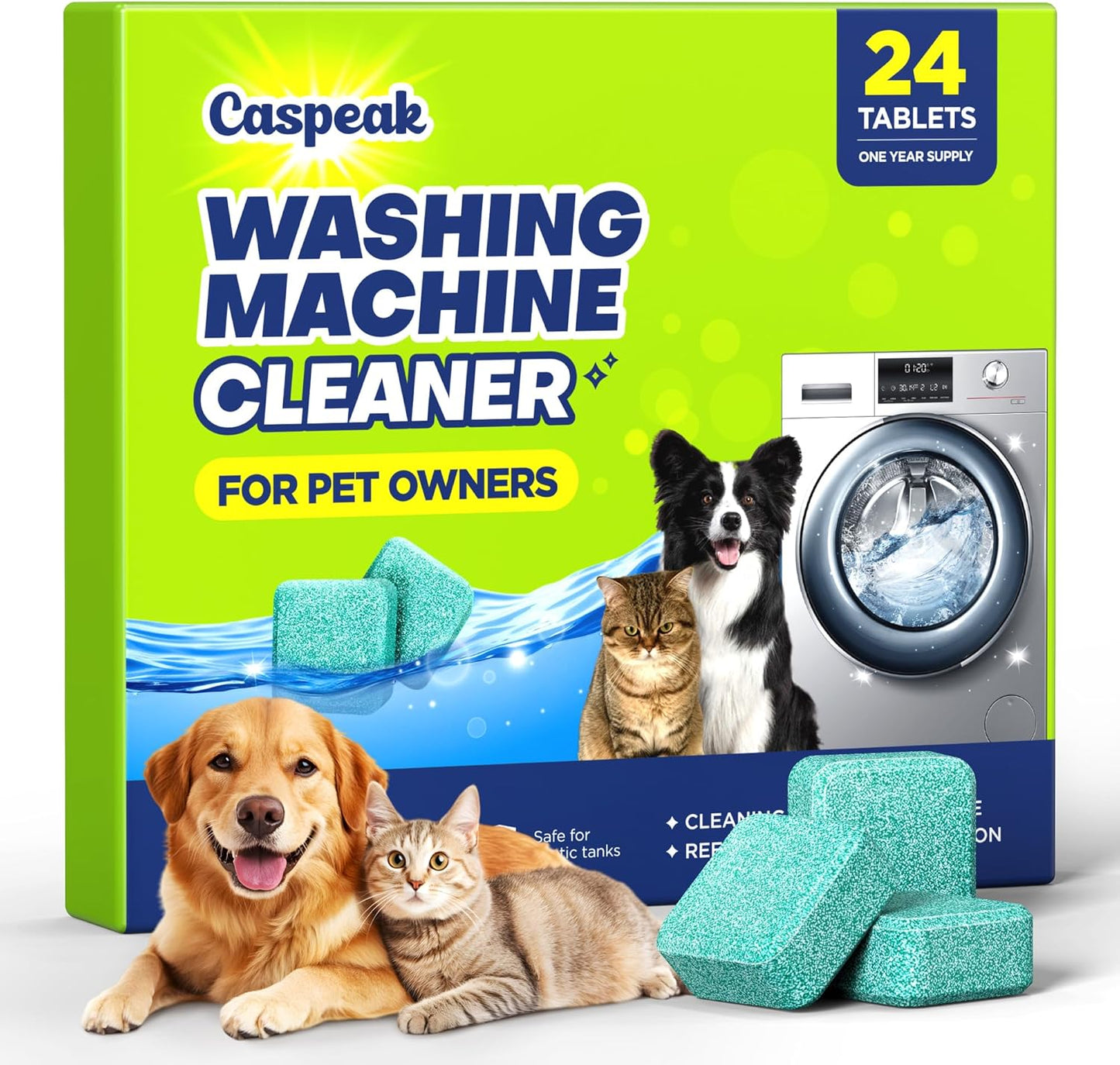 Deep Cleaning Washing Machine Cleaner Tablets, No More Odor & Pet Fur Washing Machine Cleaning Tablets, Washer Cleaner For HE Top Front Load, Septic Safe, 24 Counts/1 Year Supply