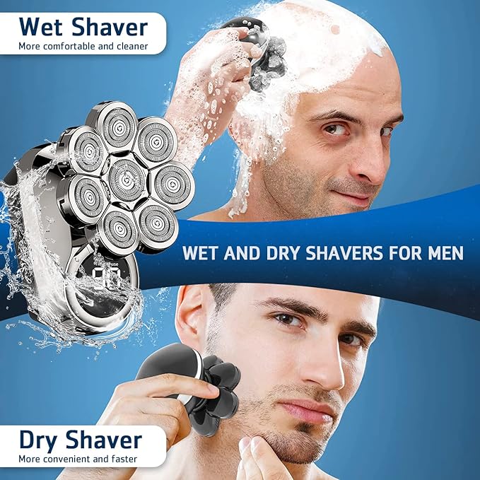 Head Shavers for Bald Men, 8D Upgraded 6-in-1 Bald Head Shaver, Waterproof Bald Head Shavers for Men Wet/Dry Use, LED Display Electric Razor Type-C Charging 360°Close Shave