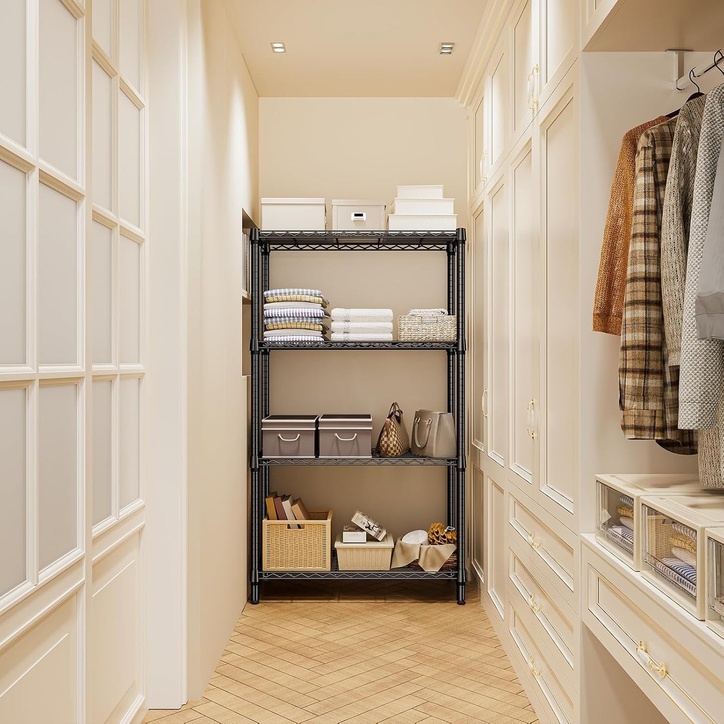 1000 lbs 4 Tier Shelf Metal Storage Shelves Shelving Wire Rack Heavy Duty Closet Organizers for Garage Kitchen Bathroom Laundry Black 13.8" D x 35.4" W x 59.5" H