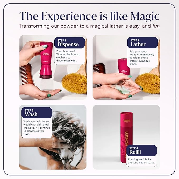 Signature Shampoo Refill – 2.4oz (50-80 Washes) – Sulfate Free, Paraben-Free, Color-Safe, Powder to Creamy Lather Formula –Eco-Friendly and Convenient