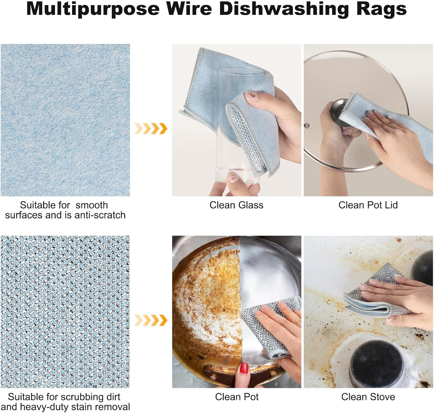20pcs Non Scratch Wire Dishcloth Multipurpose Wire Dishwashing Rag for Wet and Dry,Metal Scrubbers for Cleaning Dishes,Dual-Sided Kitchen Cleaning Cloth with Mesh,Cleaning Tool for Pot, Blue