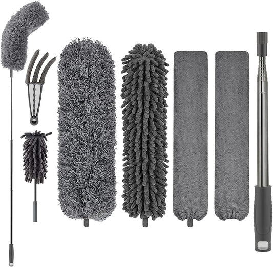 FUUNSOO Microfiber Feather Duster, Duster with Extension Pole 30-100 Inches,Ceiling Fan Cleaner Duster Retractable Gap Dust Brush Cleaner for Cleaning Cobweb,High Ceiling,Blinds, (Dark Gray)