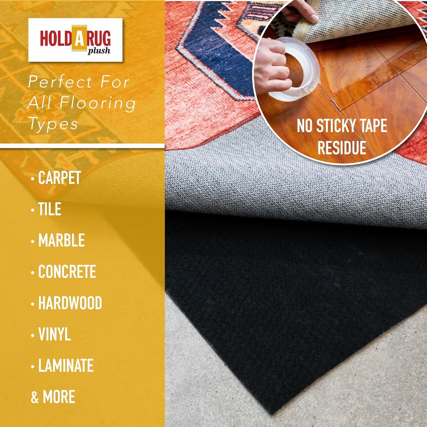 Hold-a-Rug Plush 8' x 11' Nonskid, Nonslip Rug Pad, Reversible Gripper, ¼ Thick, Safe for All Floors and Carpet, Keep Area Rugs Secure