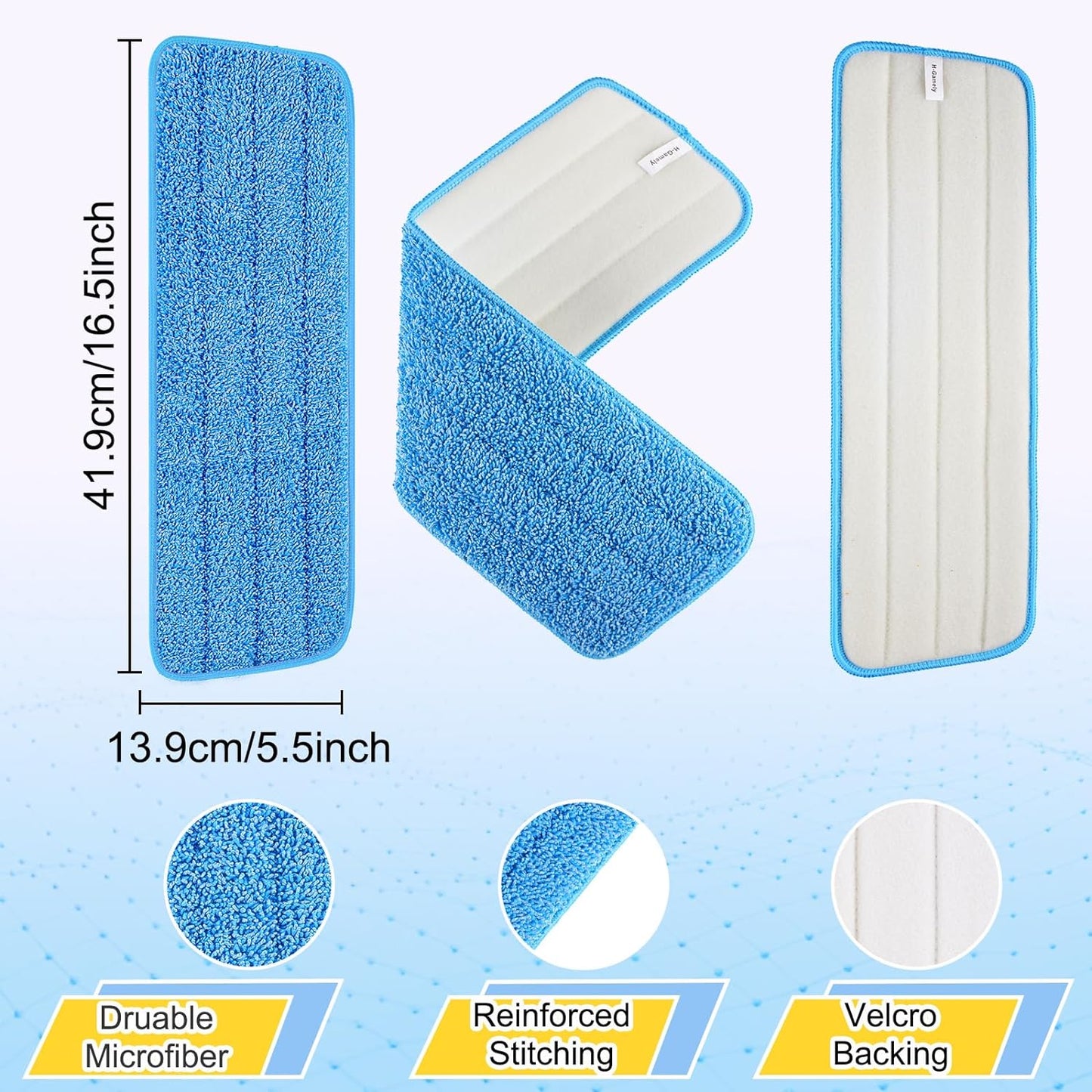 16.5 inch Reusable Mop Pads Microfiber Spray Mop Replacement Heads for Wet/Dry Mops Compatible with Bona Floor Care System (5 Pack)