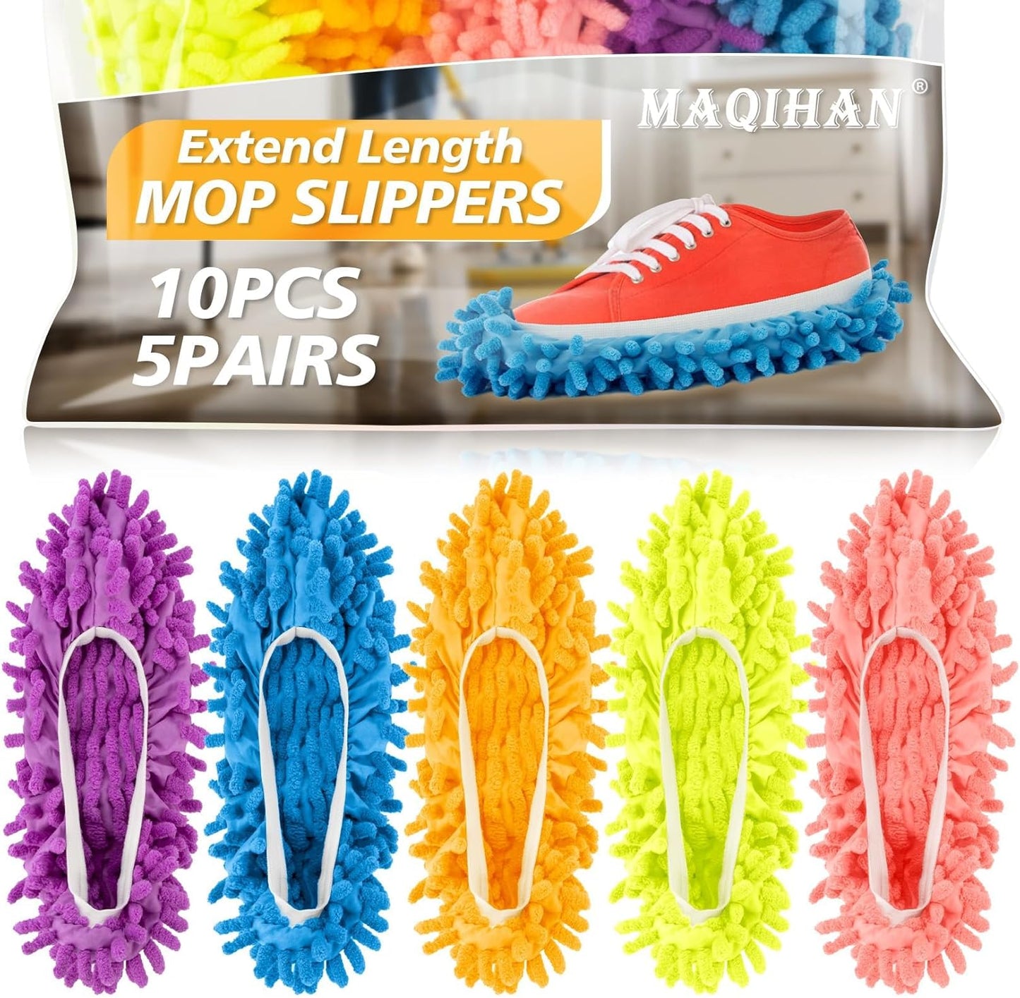 MAQIHAN 10 Mop Slippers for Floor Cleaning - Size 9.5 Mop Socks Women Mopping Cleaning Socks Feet Foot Mopping