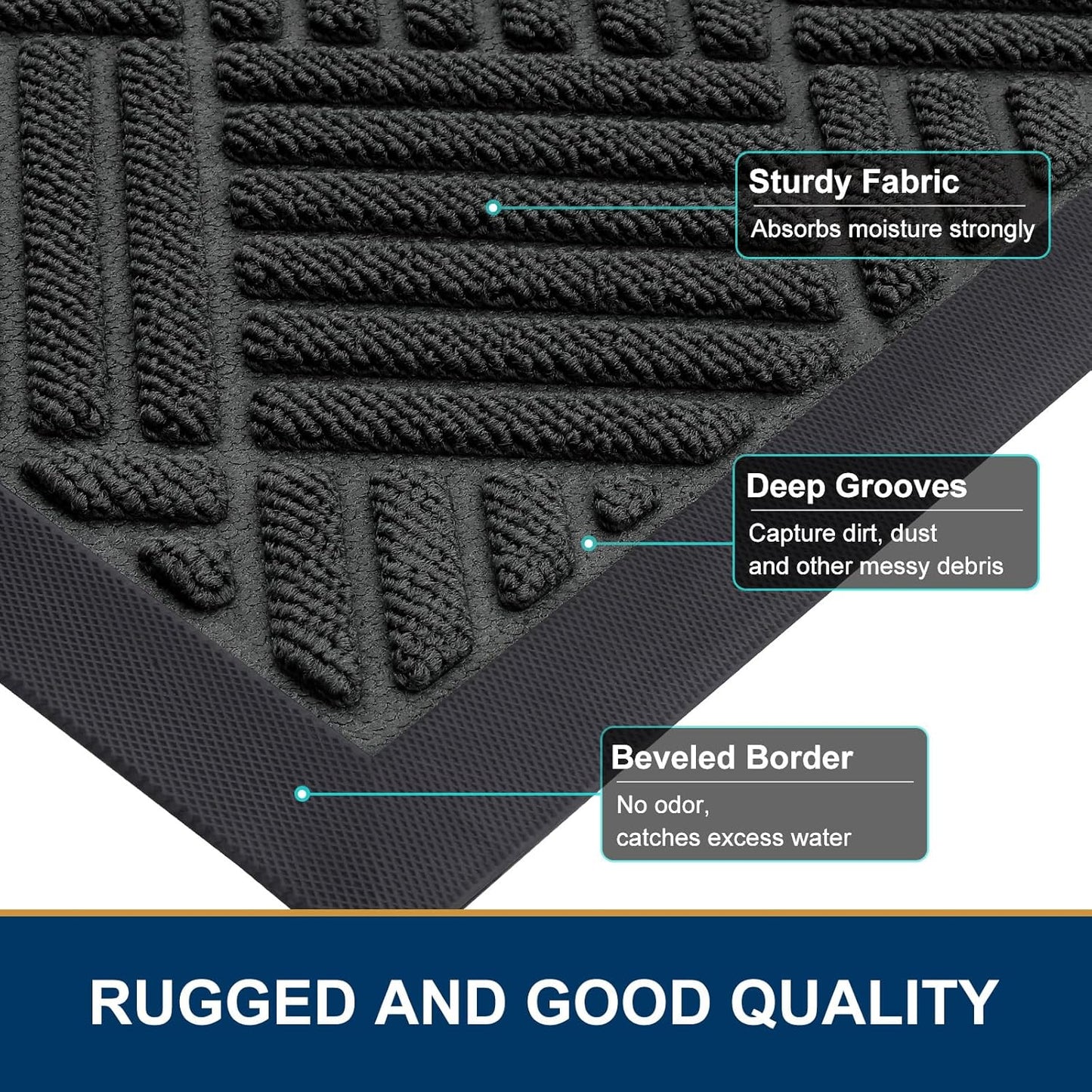 Smiry Front Door Mat Outside Entrance, Heavy Duty Outdoor Indoor Natural Rubber Doormat, Non Slip, Trap Dirt and Moisture, Easy Clean, Low Profile Patio Porch Entryway Mat, 71x47, Black