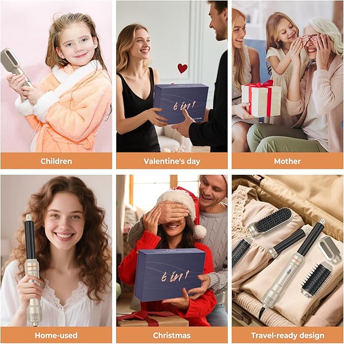 Blow Dryer Brush Set of 6, Air Curling Iron 3 Temperature Negative Ionic Hair Dryer Brush, Hot Air Brush Hair Styling Tools, 800W Volumize Straightener Round Brush Blow Dryer 100-120V