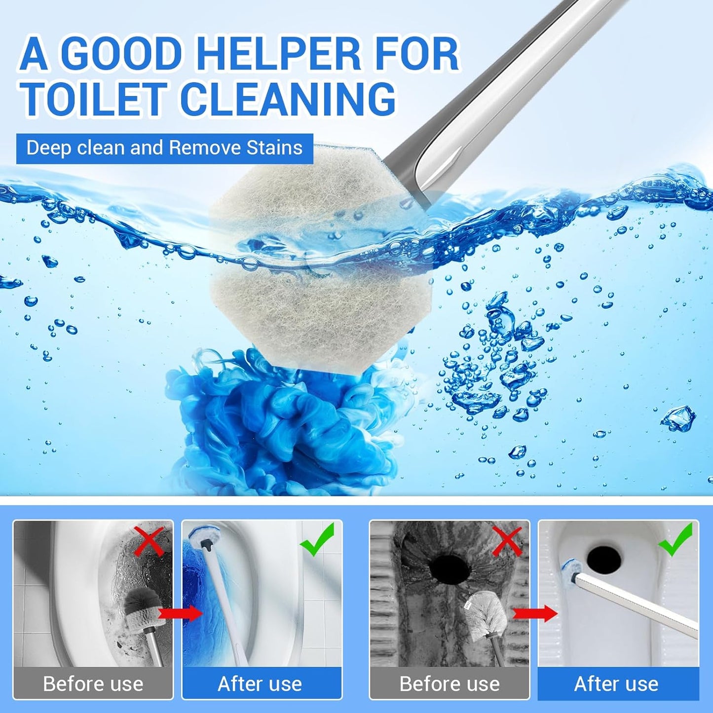 50PC Toilet Bowl Wand Refills, Disposable Toilet Brush Heads, Wall Mounted Scrubber Refill, Cleaner Refill Pads with Most Brushes for and Bathroom Cleaning