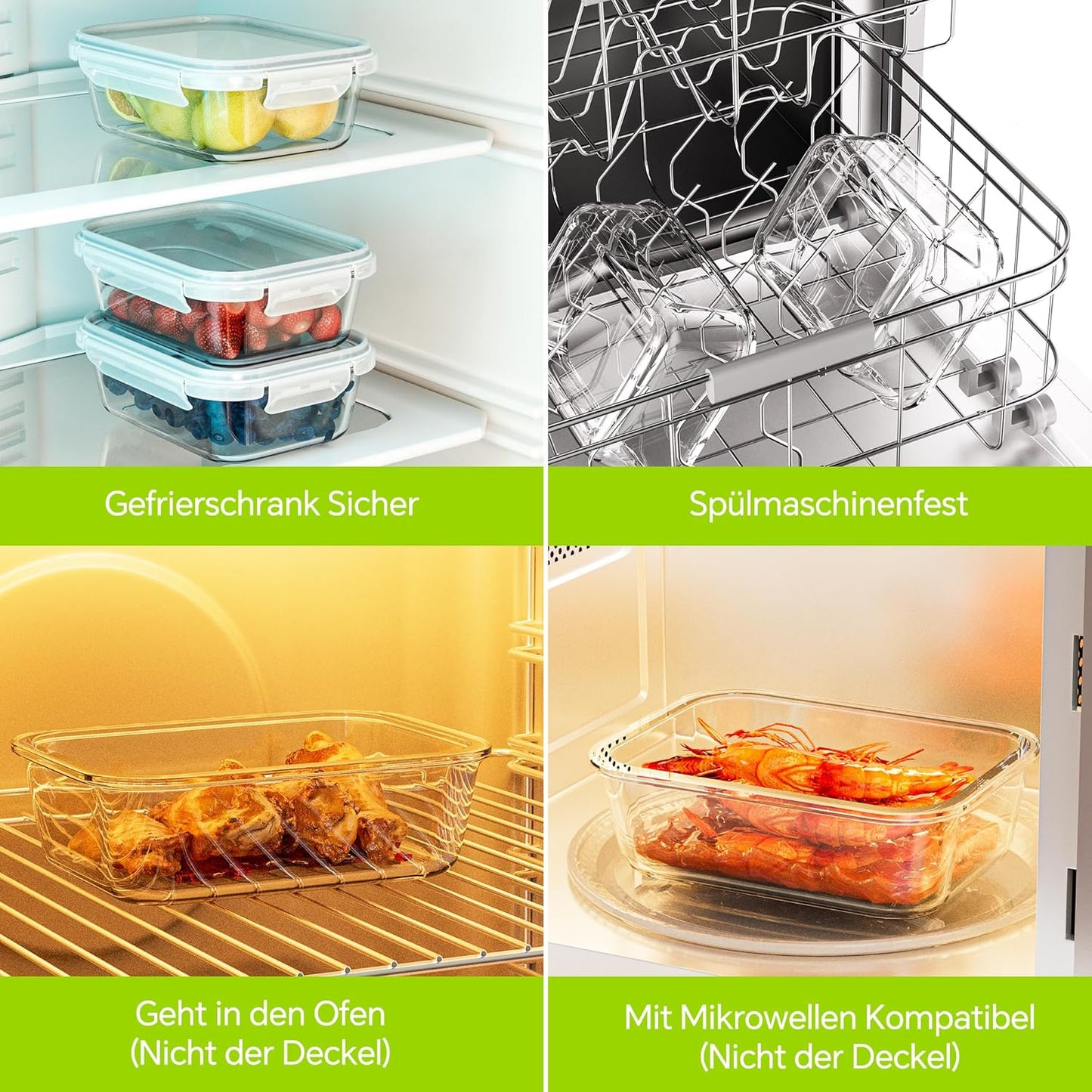 3-Pack 35 oz Borosilicate Glass Food Storage Containers with Lids, Stackable Airtight Glass Meal Prep Containers for Lunch & Leftover, BPA-Free & Leak Proof, for Microwave, Oven, Dishwasher