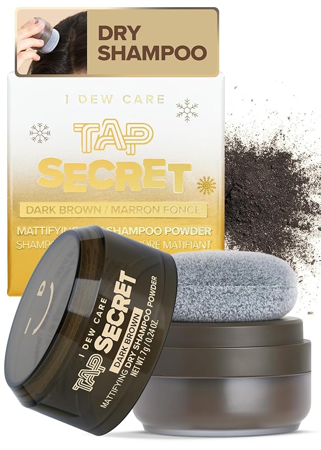 I DEW CARE Biotin Clarifying Dry Shampoo - Tap Secret Dark Brown Limited Edition | Strengthening & Volumizing, Powder Type, Refillable, Travel size, Non-aerosol, Brunette, Korean Ginseng, 0.27 Oz