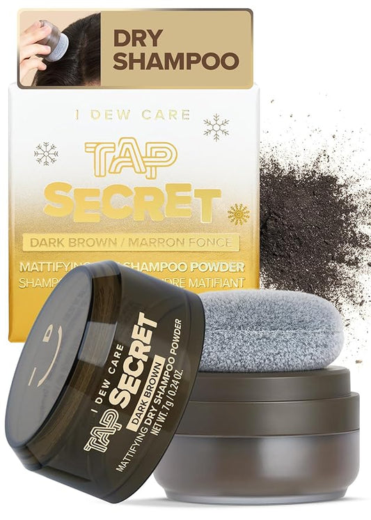 I DEW CARE Biotin Clarifying Dry Shampoo - Tap Secret Dark Brown Limited Edition | Strengthening & Volumizing, Powder Type, Refillable, Travel size, Non-aerosol, Brunette, Korean Ginseng, 0.27 Oz