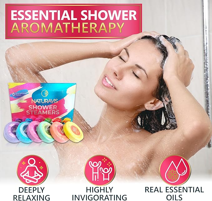 Shower Steamers Aromatherapy Gift Set - Eucalyptus & Mint Scented Shower Bombs for Stress Relief and Relaxation – 6 Shower Tablets for Women and Men - Perfect Self-Care Gift for Birthdays and Holidays