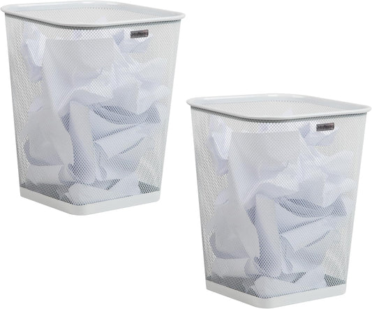 Mind Reader Mesh Trash Can, Square Wastebasket for Office or Home, 5 Gallon Capacity, Metal Mesh, Set of 2, White