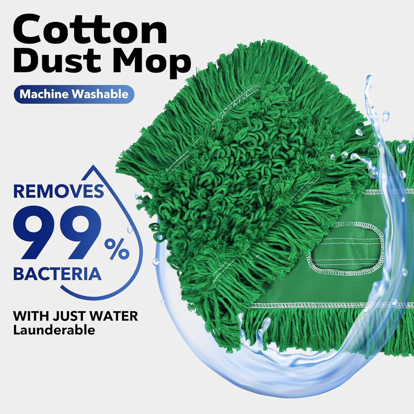 Matthew Cleaning 36'' Industrial Strength Cotton Dust Mop Refill Washable Replacement Heads for Residential & Commercial Use Fit Standard Dust Mop Frames, Hardwood, Concrete Floors Green 3 Pack