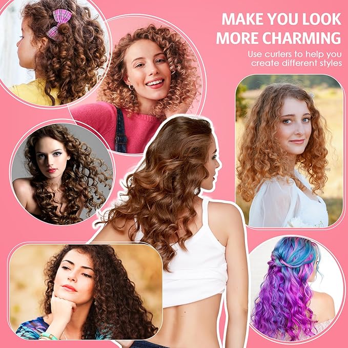 Syhood 30 Pcs Flexible Curling Rods 9.45 Twist Foam Rollers Soft Foam No Heat Hair Rods Rollers and 1 Steel Pintail Comb Rat Tail Comb for Women Long Short Hair(Pink,9.45 x 0.3 Inch)