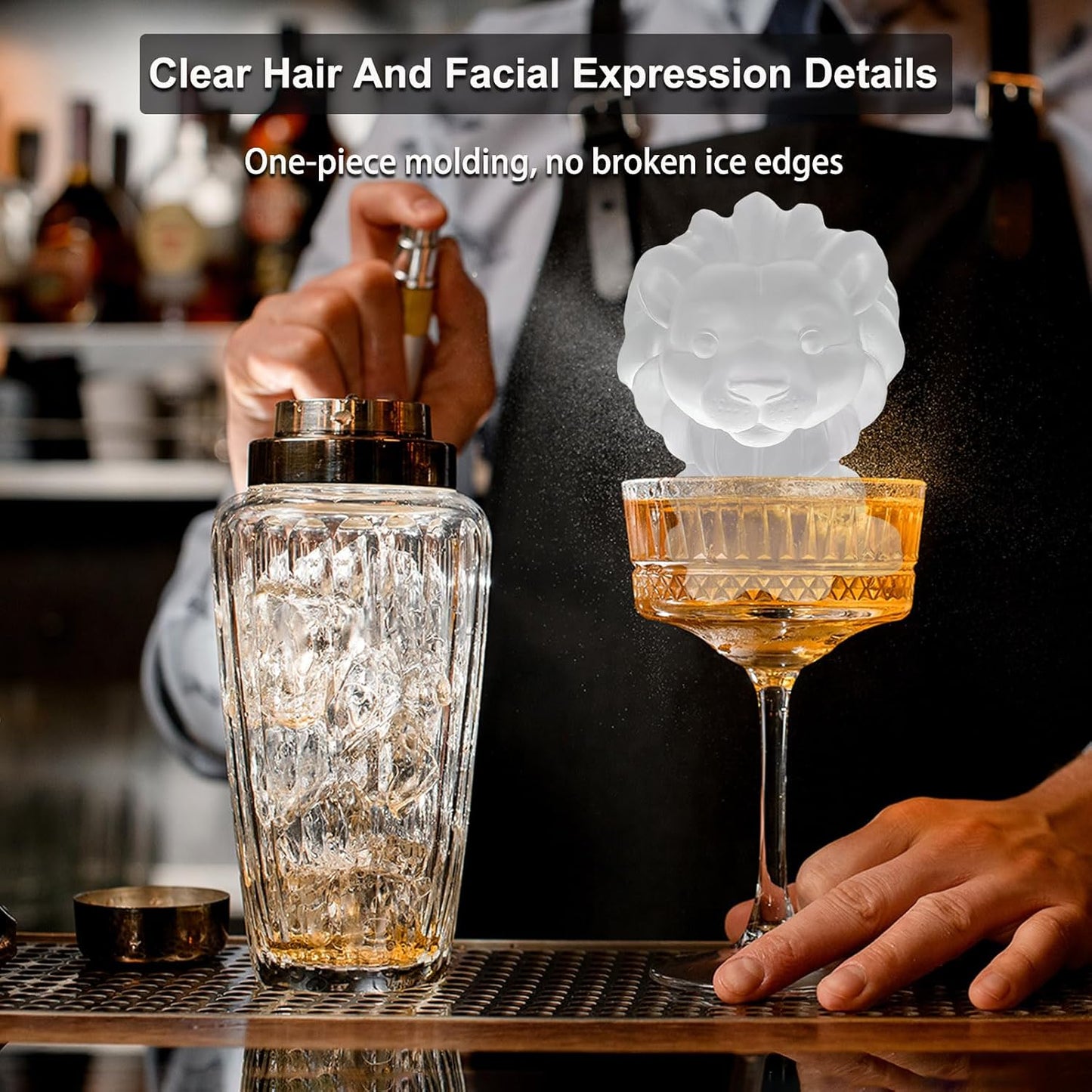 3D Lion Ice Cube Silicone Molds Tray for Whiskey, Cocktail, Drink Decor, Bar; Rich Details. Cute Lions Gifts for Women Kids Girls Boys, Fun Animal Shape Soap Epoxy Resign Mold; 2 Pack