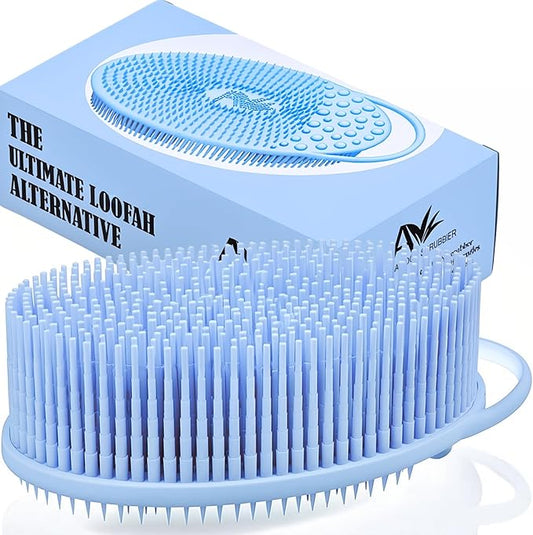 Avilana Silicone Body Scrubber – Gentle Shower Brush & Loofah Alternative- Food Grade & Lab Tested – Fast-Drying, Hygienic, BPA-Free Silicone Body Gentle Exfoliator (Blue, Exfoliate)