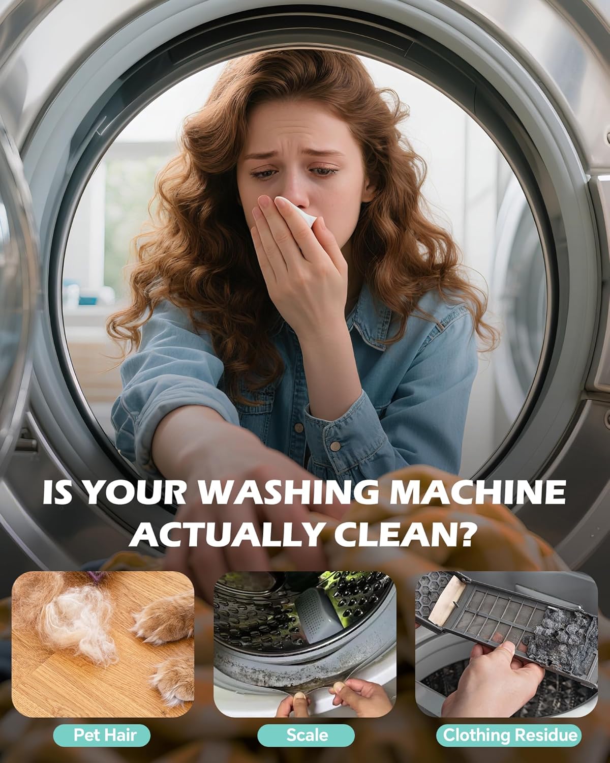 Washing Machine Cleaner Tablets: 40% Stronger Cleaning Power, Deep Cleaning Tablets For HE, Front Loader & Top Load Washer, Removes Pet Hair, Odors, Formulated for Pet Owners, 24 Pack, 15G