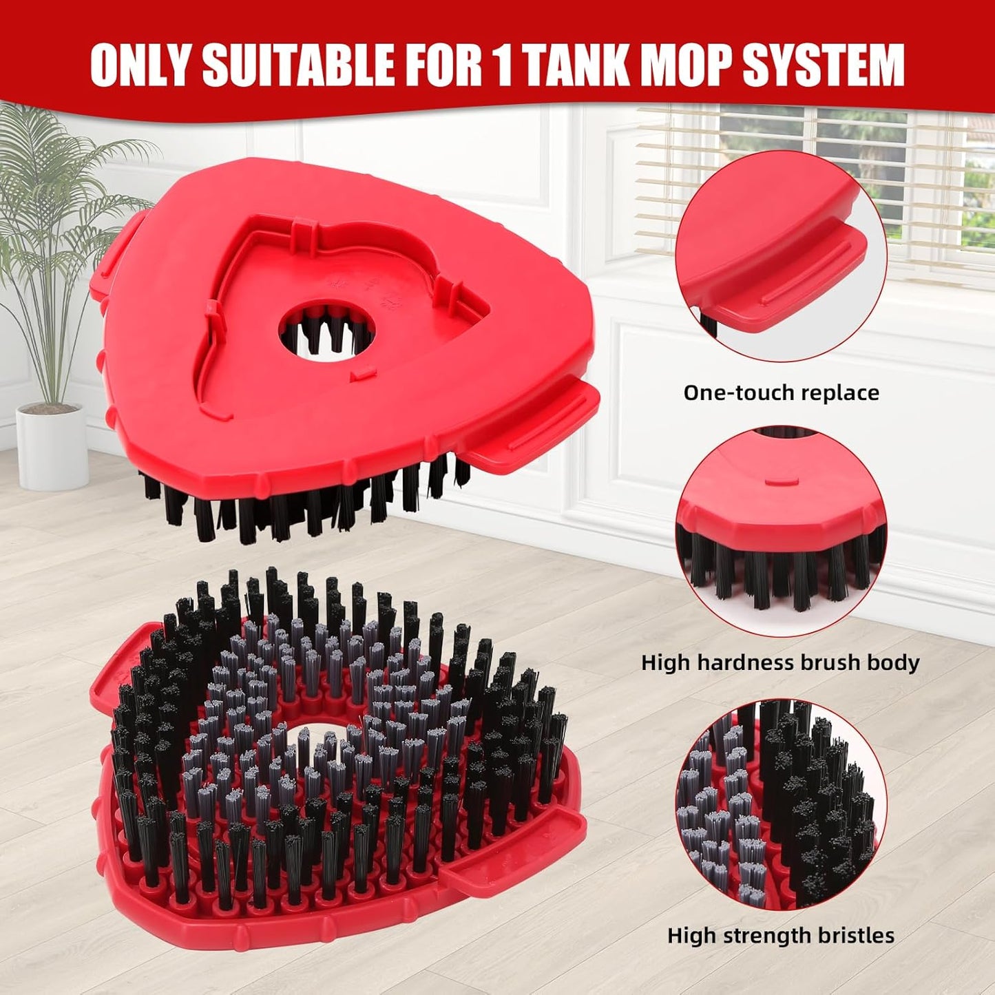 2 Pcs Full-Coverage Spin Mop Scrub Brush Head and 1 Mop Base Part Replacement for Oceda EasyWring 1 Tank System,Hard Bristle Cleaning Brush for Bathroom Kitchen Tile