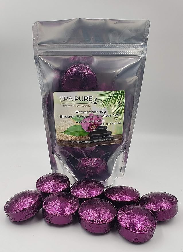 Spa Pure Lavender Mint Aromatherapy: Shower Bombs Tablets Steamers With 100% Natural/Organic Essential Oils - Transform Your Shower - Transform Your Mood (8 Count) Pack of 1