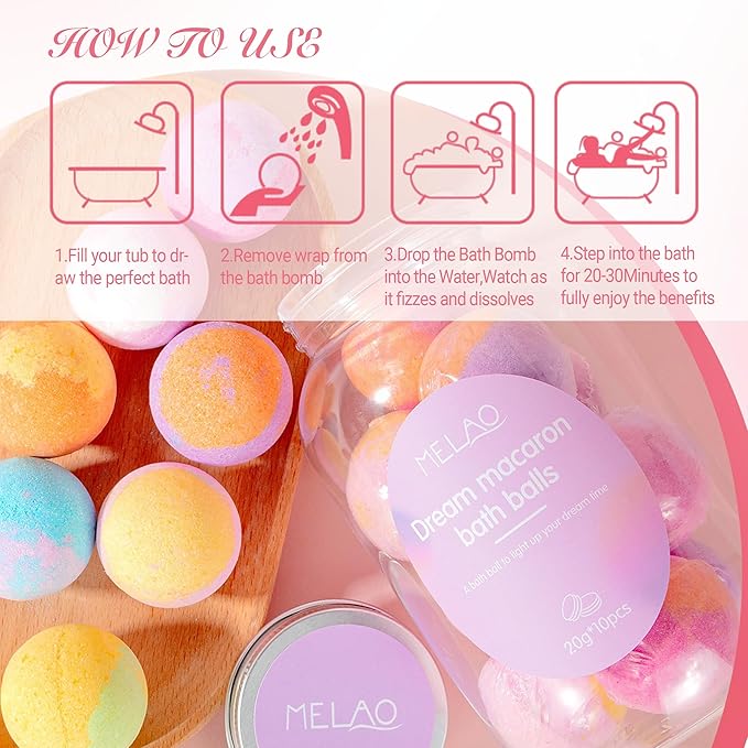10 Bath Bombs with Essential Oil for Women Spa Gift Set Relaxing Birthday Gift for Best Friends Bubble Bath Skincare Relaxation Aromatherapy(Pink Jar)