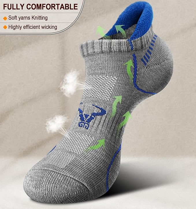 BULLIANT Men Running Socks 6Pairs-Ankle Athletic Socks Wicking Cushioned for Men Walking-Arch Compression Support