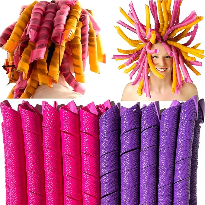 50 Pcs Heatless Spiral Hair Curlers 22inch Magic No Heat Hair Curls For Long Hair 6Pcs Styling Hooks DIY Hair Rollers Set（purple-rosered）