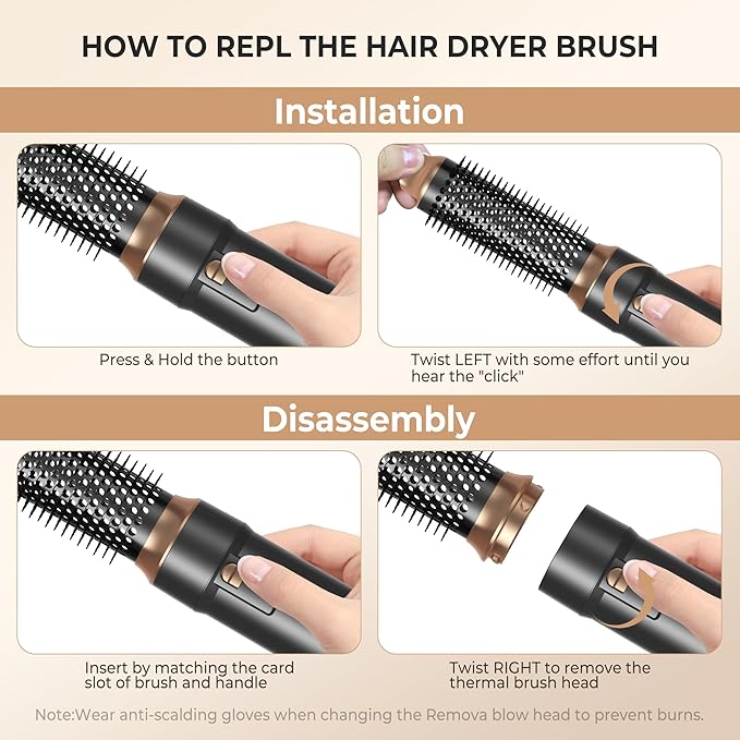 6 in ONE Blow Dryer Brush,Air Curling Iron Round Brush Blow Dryer 800W,Ionic Hair Dryer Brush for Women, Hot Air Brush Hair Styling Tools 100-120V (Black)