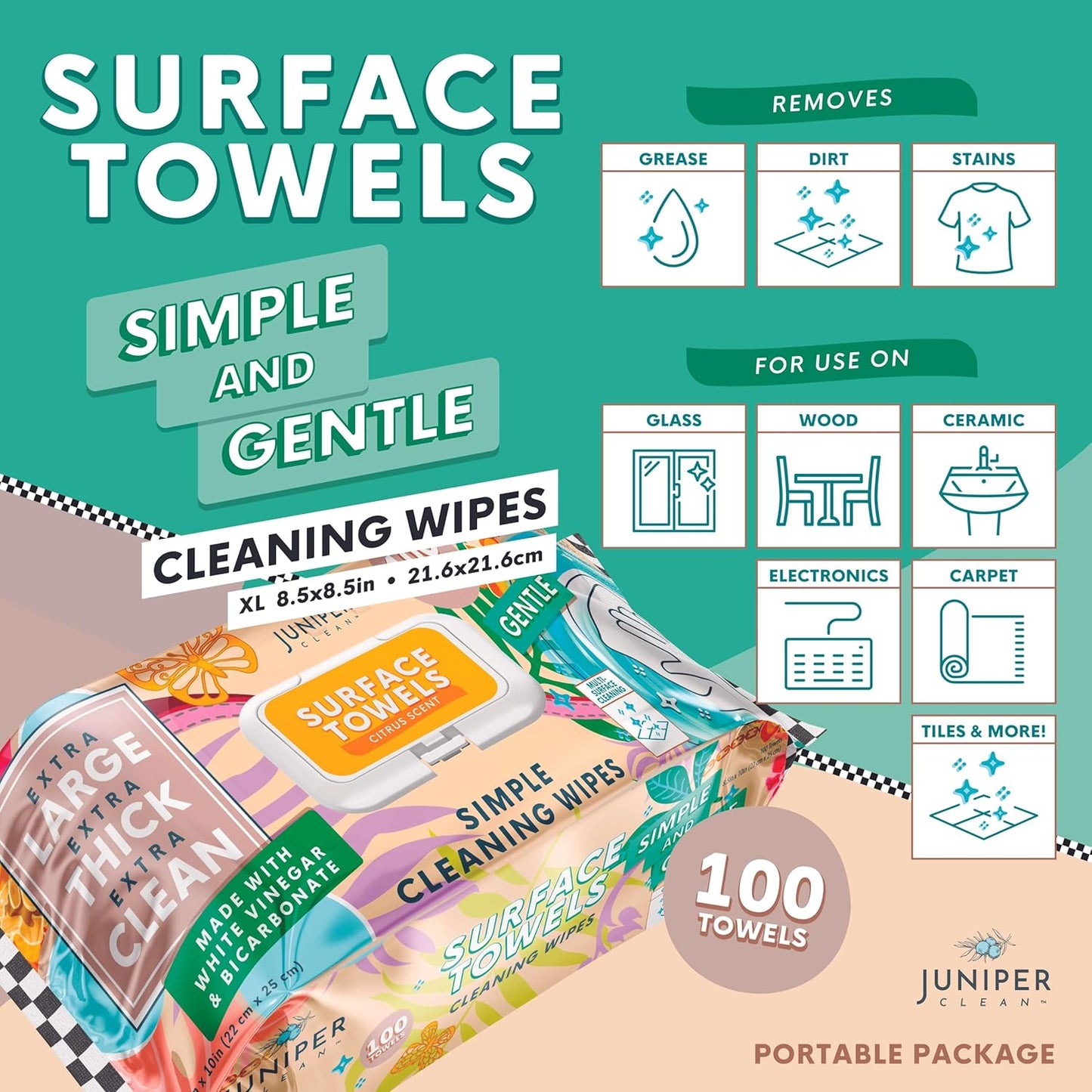 6 Packs Surface Cleaning Wipes Bleach Free, Thick & Large Dispose, All-Purpose Cleaner for Bathroom, Kitchen, Office, 600 Count Soft Flow, Biodegradable, Citrus Scent