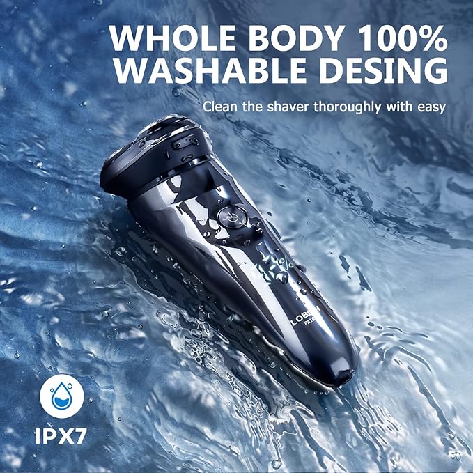 Men's 3D Waterproof Electric Shaver, Wet & Dry, Cordless Rotary Razor, Pop-up Trimmer, 1 Hour Fast Charge, 4D Floating Head