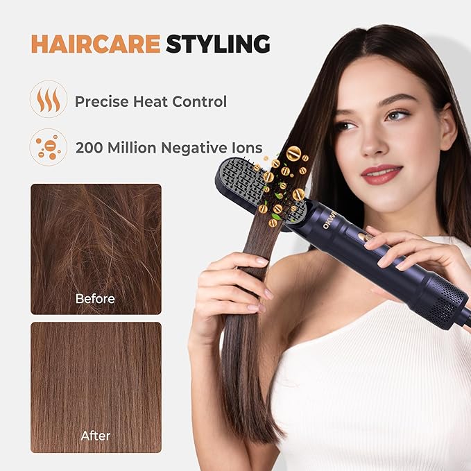 Blow Dryer Brush Set of 6, Air Curling Iron 3 Temperature Negative Ionic Hair Dryer Brush, Hot Air Brush Hair Styling Tools, 800W Volumize Straightener Round Brush Blow Dryer 100-120V