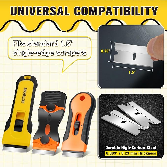 200 Pack Single Edge Razor Blades, Sharp Razor Blades Individually Wrapped, Razor Refills Fit Standard 1.5" Scraper, Utility Blades for Stickers, Glue, Labels, Adhesive Residue Cleaning