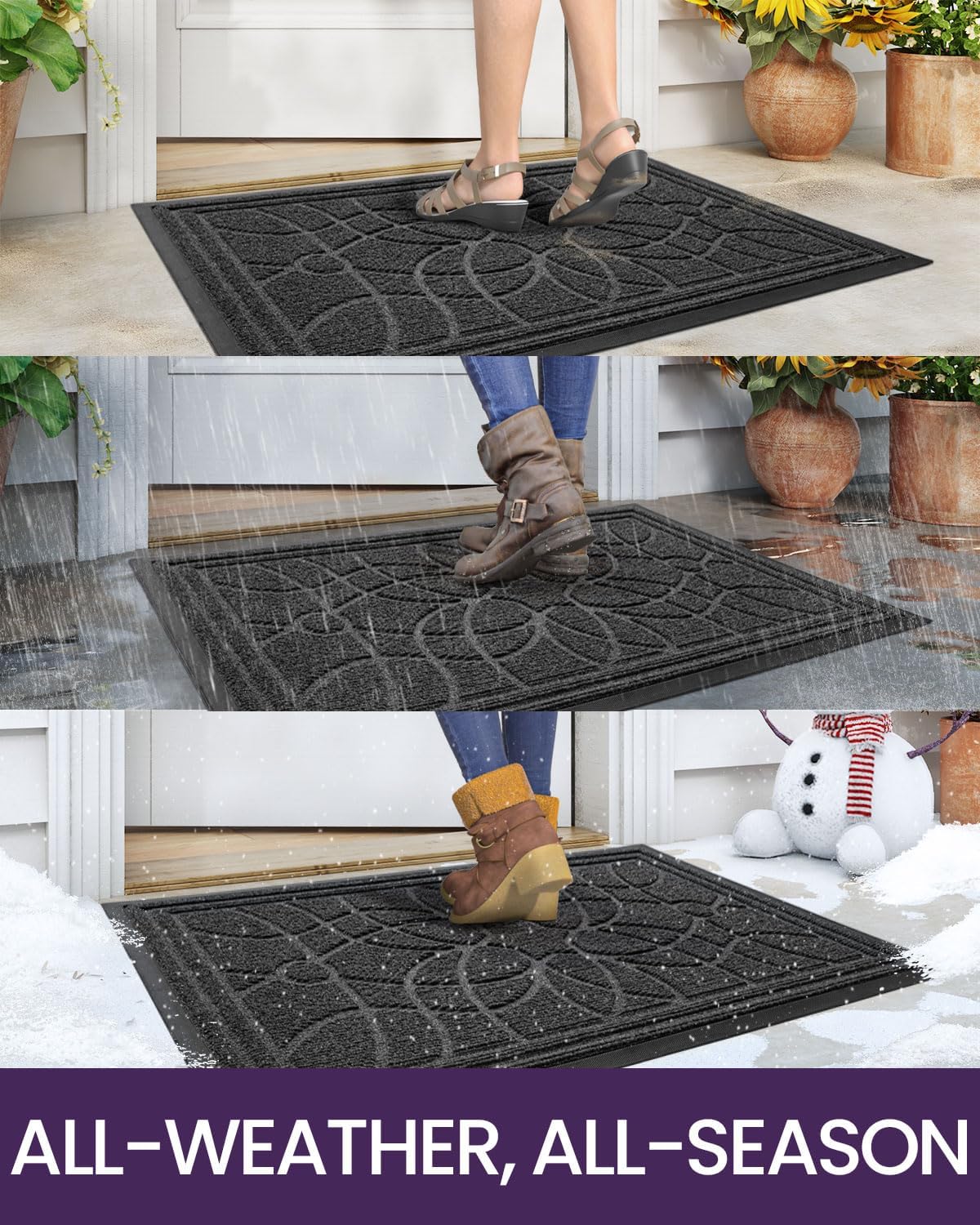 DEXI Front Door Mat Outside Entrance, Heavy Duty Non Slip Low Profile Doormat for Entryway, Trap Dirt and Moisture Welcome Mats, Easy Clean, Patio, Garage, 5x3, Grey