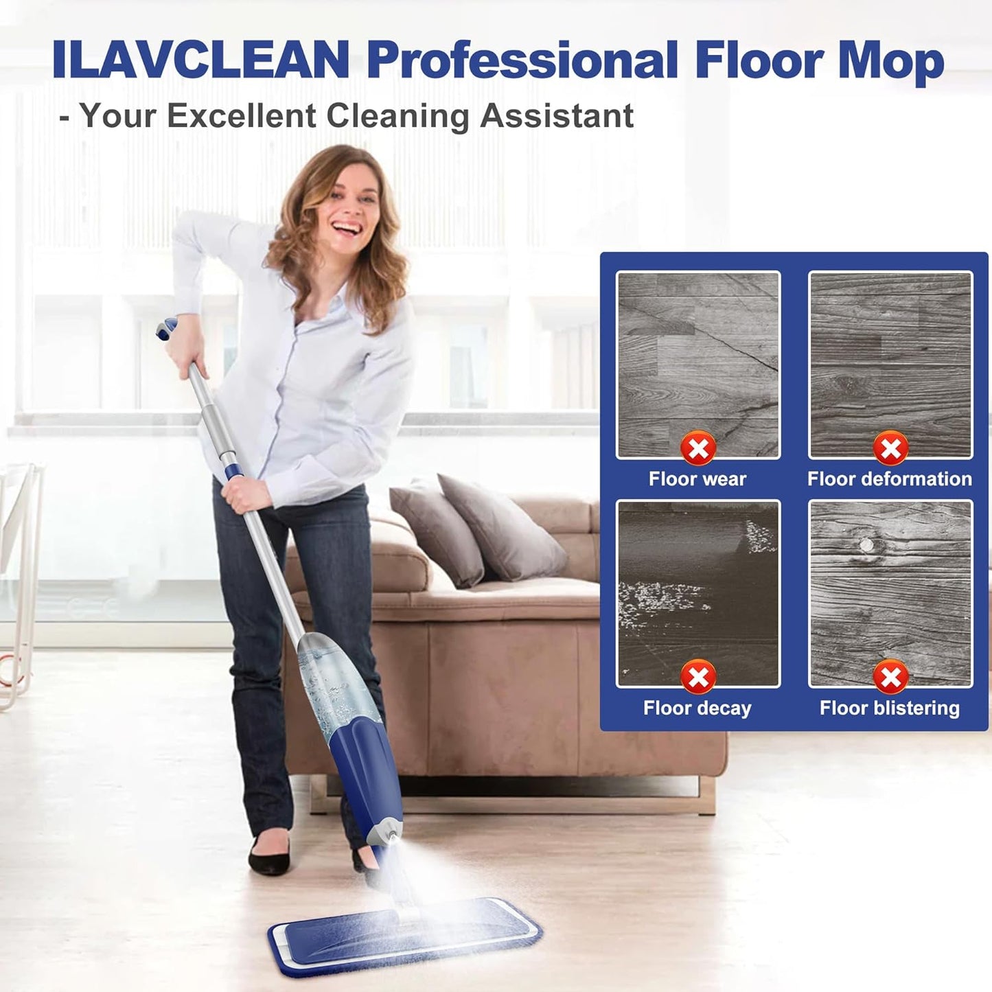 Microfiber Spray Mop for Floors Cleaning: Wet Dry Hardwood Floor Mops with 3 Washable Pads for Swiffer Powermop - Flat Mop with Sprayer for Tile Wood Laminate Vinyl Marble Floor