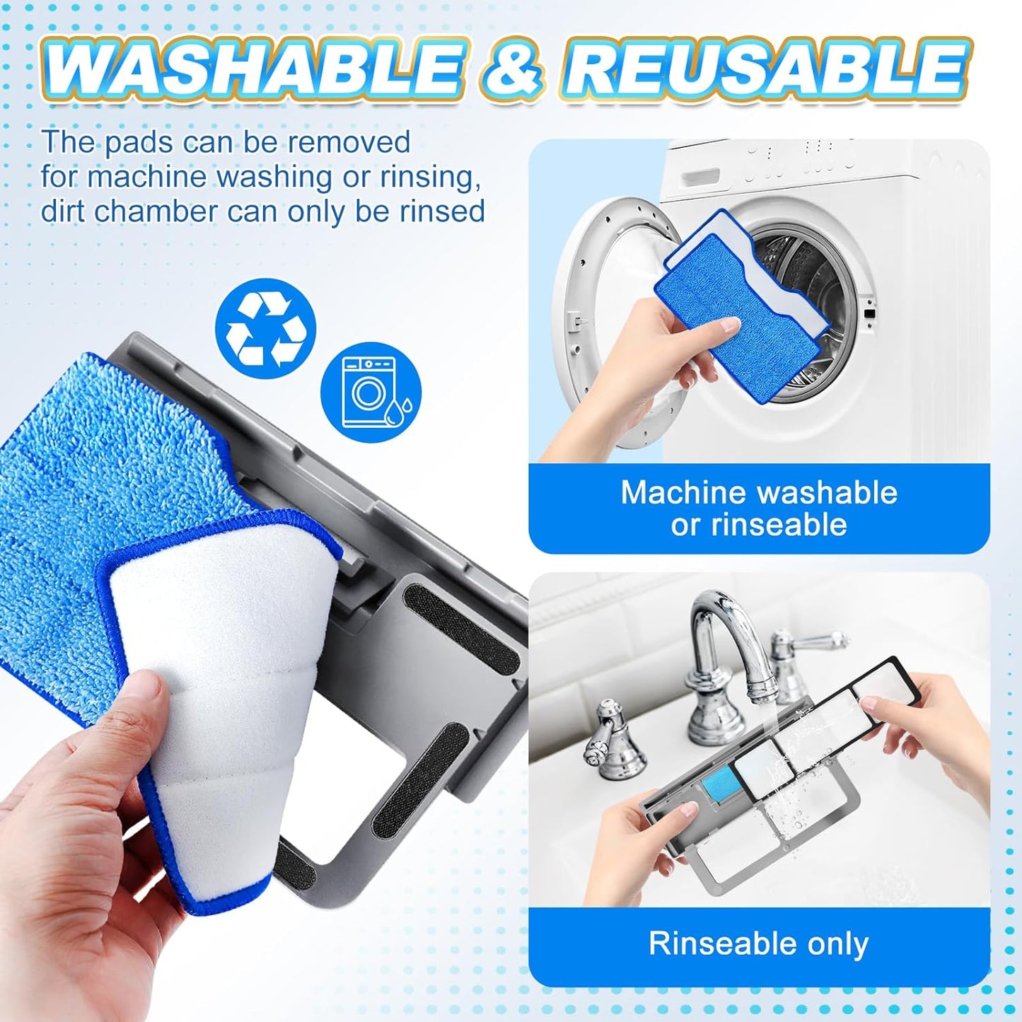 KEEPOW Reusable Mop Pads Refills Compatible with Shark VACMOP VM252 VM200 VC205 VM250 VM190 Cordless Hard Floor Vacuum Mop, Reusable VMP30 Compatible with VACMOP Replacement Pads, 4+2+1 Pack