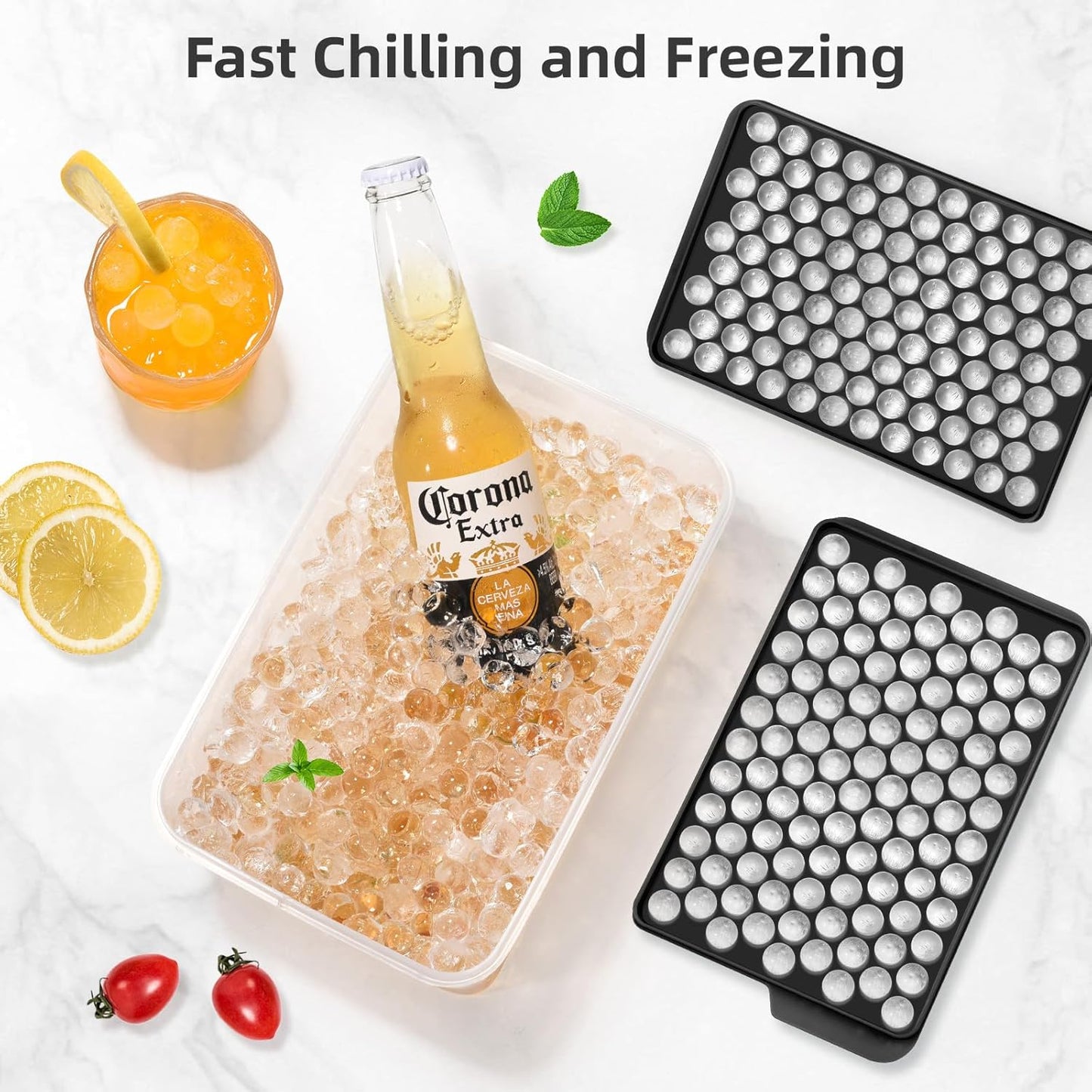 WIBIMEN Mini Ice Cube Trays, Small Tiny Round Pebble Crushed Nugget Ice Trays for Freezer with Lid - Chilling Drinks Coffee Juice(4 Pack/0.55In - Black)