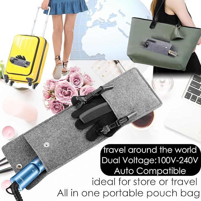 NITION Nano Titanium Hair Straightener 1" Heating Plate Smooth Straightening Flat Iron for Hair. LCD 265-450°F Adjustable for All Hair Type. Travel Pouch Bag Included. MCH Fast Heating Up. Blue