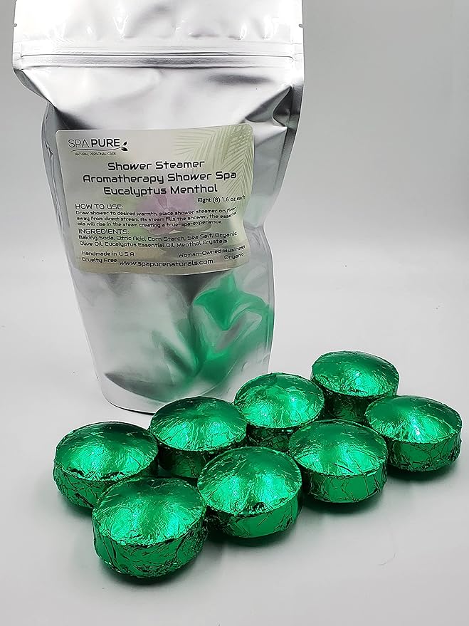 Spa Pure Menthol Aromatherapy Shower: Steamers Tablets Bombs With 100% Natural/Organic Essential Oils - Transform Your Shower - Transform Your Mood (Count of 8) Pack of 1