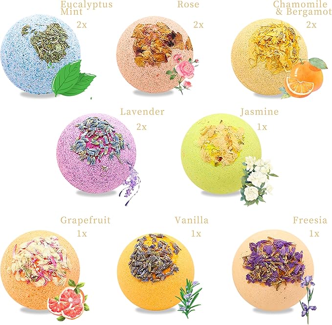 Bath Bombs for Women Kids, 12 Pack Handmade Natural Bath Bomb, Spa Relaxing Birthday Gift Set for Her/Him, Women, Girls, Wife, Mother