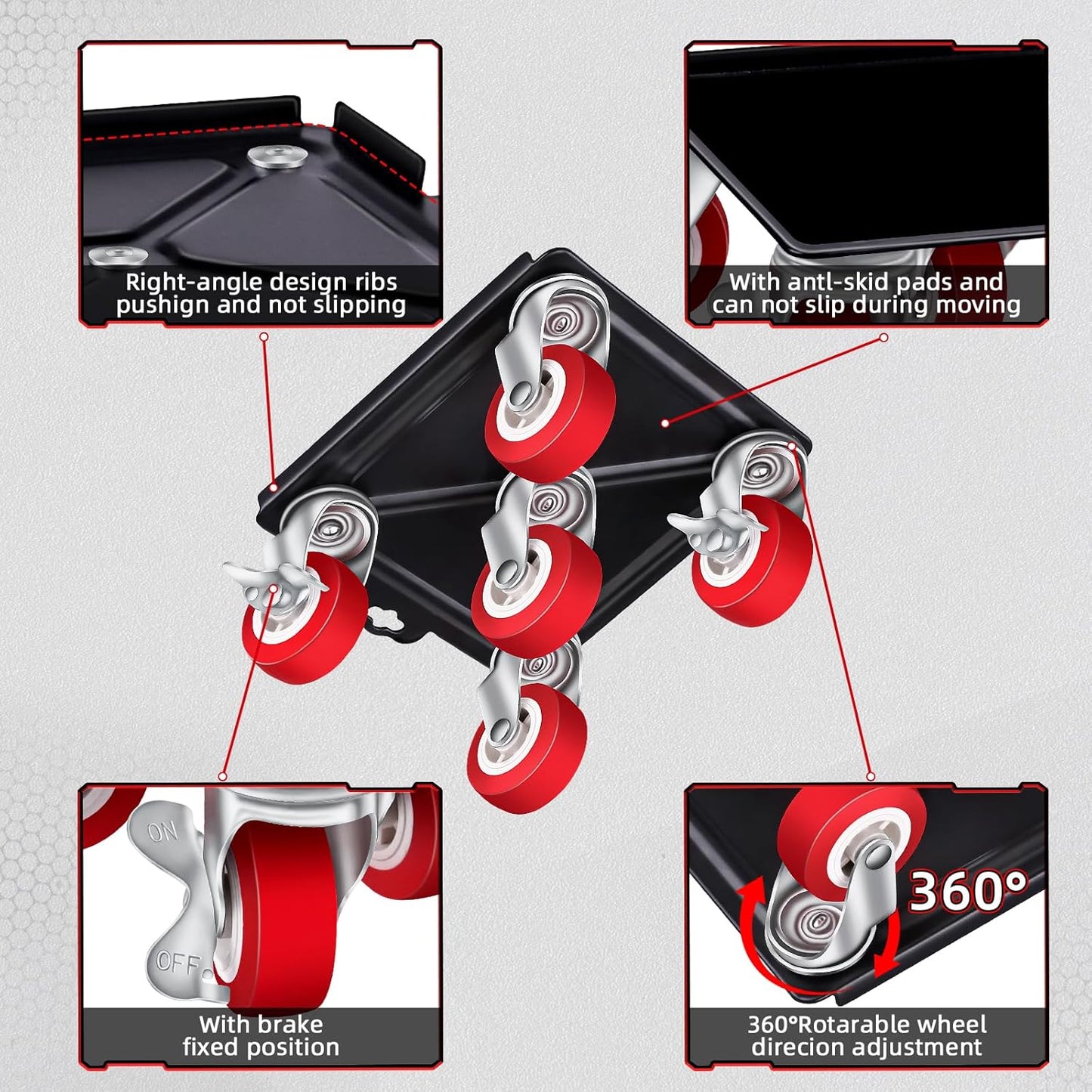 Heavy Furniture Movers with 5 Wheels Furniture Dolly Rotatable Wheel Dolly for Moving Furniture Lift Mover Tool Set Carbon Steel Panel Heavy Duty Dolly Maximum Load 3475 LBS