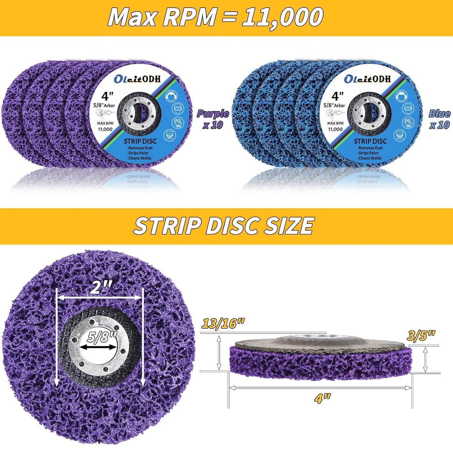 20 Pcs 4" x 5/8" Strip Discs Bulk, Paint Stripping and Rust Removal Wheels for Angle Grinders, Abrasive Grinding Discs for Metal, Wood, and Fiberglass, Blue+ Purple