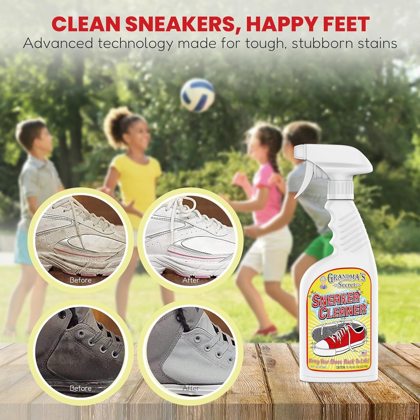 Grandma's Secret Sneaker Cleaner for Rubber, Canvas, Leather - Stain Remover Spray Removes Dirt, Grime, Grass - Shoes Cleaner for Outdoor Slippers, Moccasins - 16 oz, 2 Pack