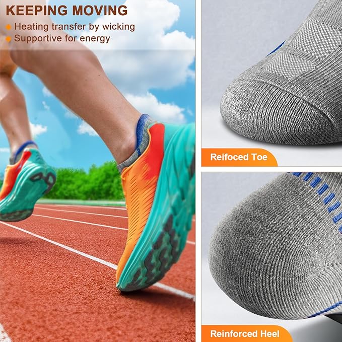 BULLIANT Men Running Socks 6Pairs-Ankle Athletic Socks Wicking Cushioned for Men Walking-Arch Compression Support
