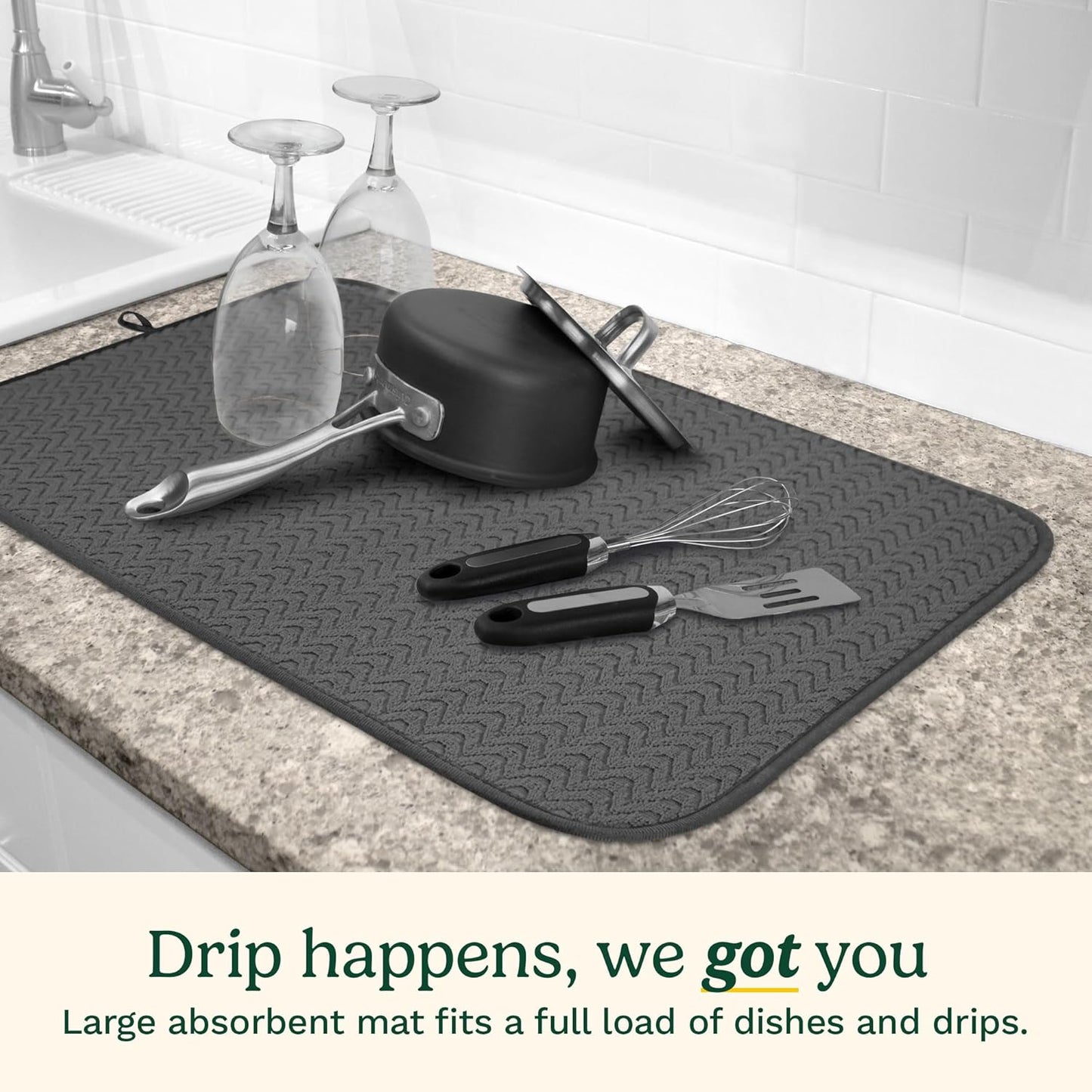 Cuisinart Dish Drying Mats for Kitchen Counter - (2) 18" x 24" Ultra Absorbent Dish Drying Mat XL - Foldable, Machine Washable, Fast Drying Dish Mat (Geostripe)